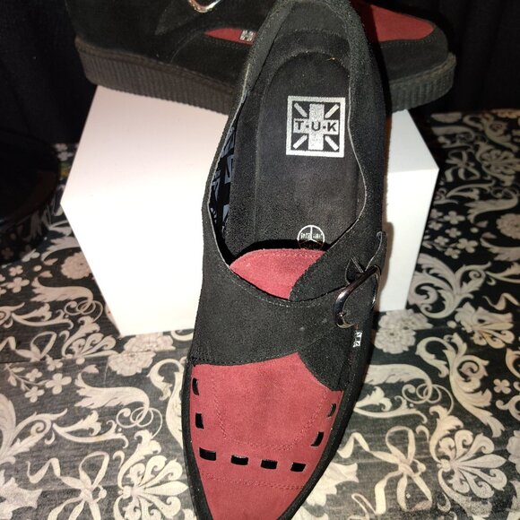 T.U.K. Black and Burgundy Suede Pointed Buckle Creepers Size 12 Psychobilly main image 5